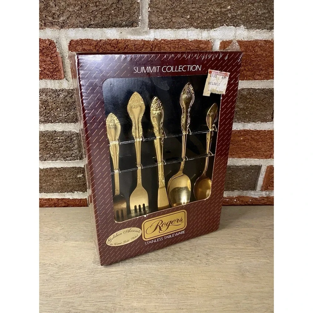 NEW Stanley Roberts Rogers Gold Precious Rose 20pc Electroplated Flatware VTG